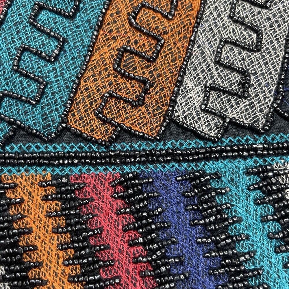 Zara Trafaluc Muliticolor Beaded Aztec Mini Skirt Womens Medium Lined Side Zip - Picture 2 of 11